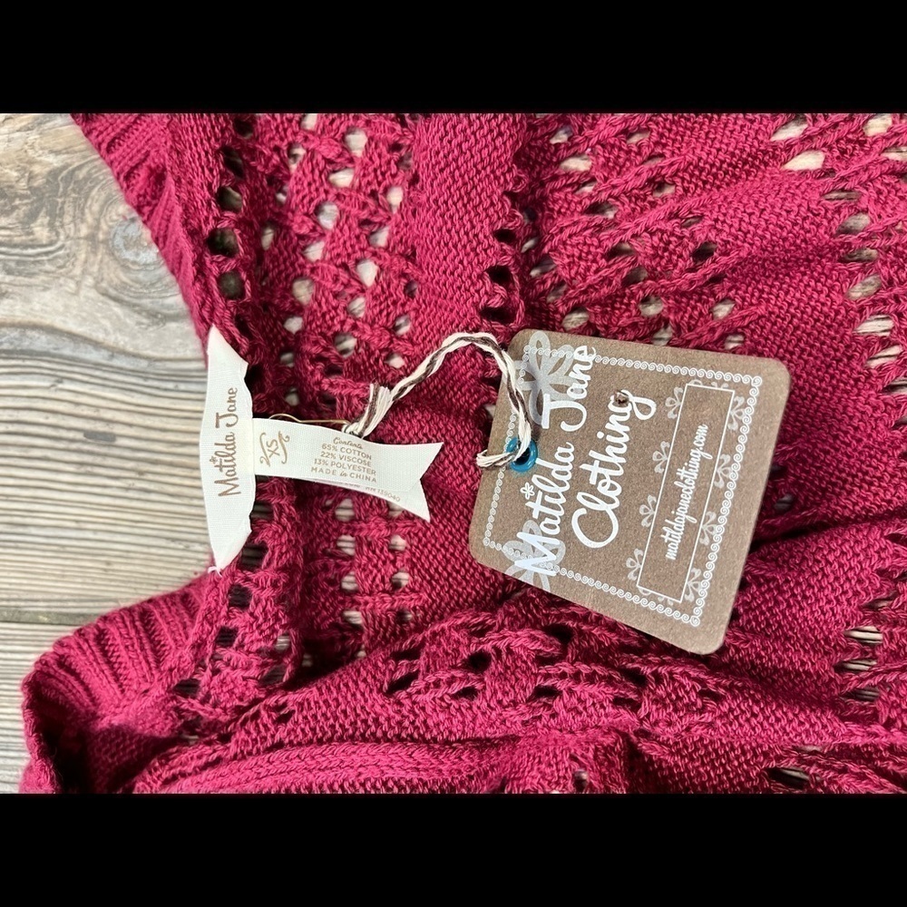 MATILDA Jane A Stitch In Time Cardigan Sweater XS NWT Burgundy Wine Red - Picture 4 of 10